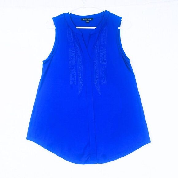Cable & Gauge | Bright Winter Cobalt |Women's Sleeveless Embroidered Top Size M. - Picture 1 of 9